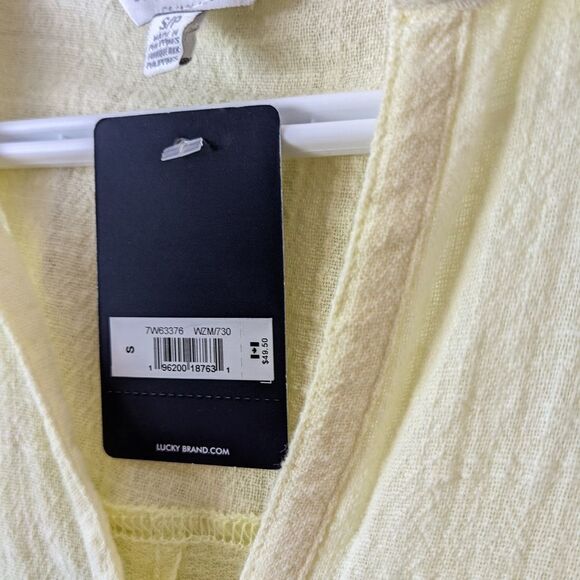 NEW Lucky Brand Woven Gauze Mixed Shirt  Short Sleeve lemon yellow small @i - Picture 7 of 15